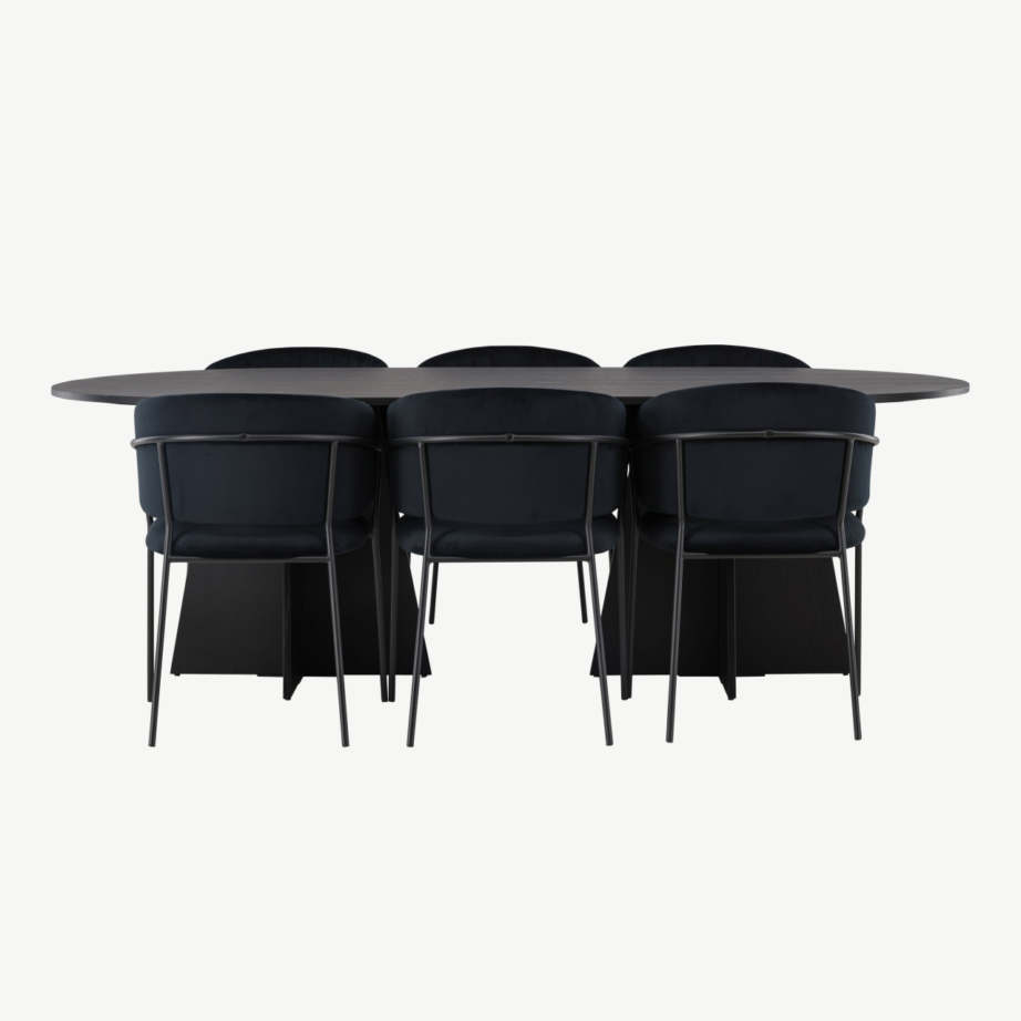 Ovaalne must söögilauakomplekt Bootcut kuue polsterdatud Selma tooliga, GR23773 – 2