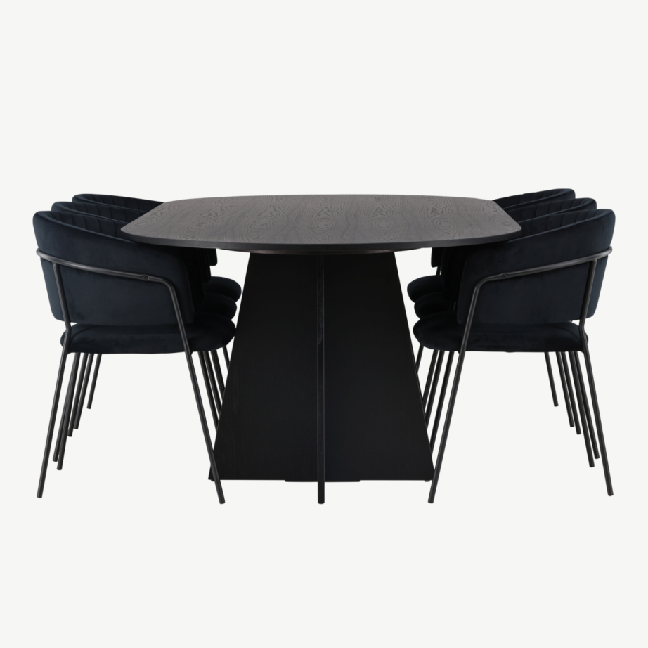 Ovaalne must söögilauakomplekt Bootcut kuue polsterdatud Selma tooliga, GR23773 – 3