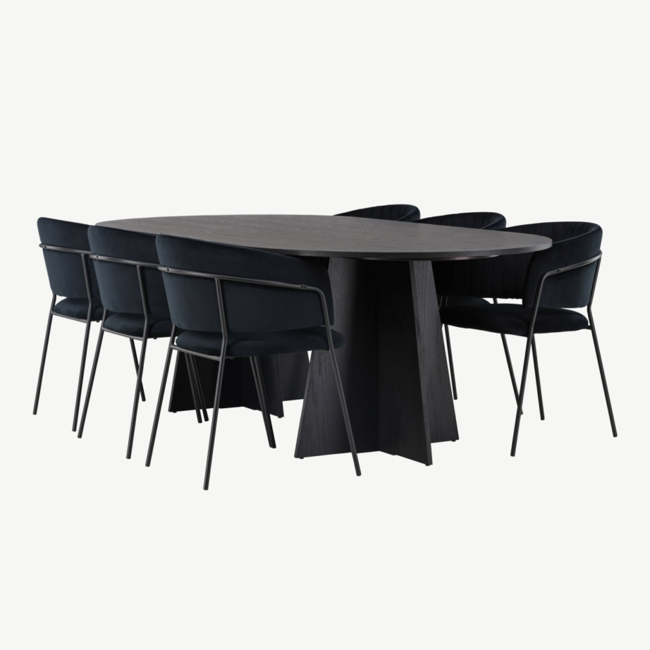 Ovaalne must söögilauakomplekt Bootcut kuue polsterdatud Selma tooliga, GR23773 – 4
