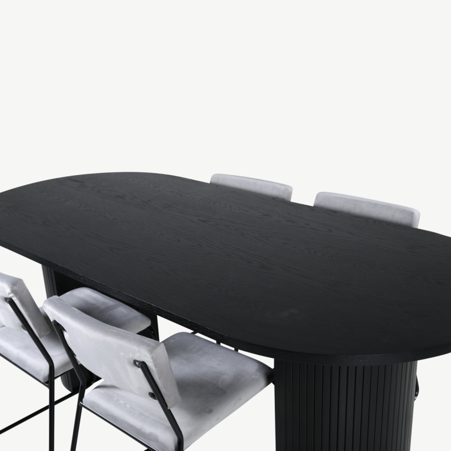 Ovaalne must söögilaud Bianca koos hallide velvetkangast Kenth toolidega, GR22465 – 3