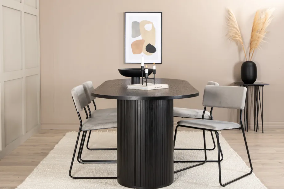 Ovaalne must söögilaud Bianca koos hallide velvetkangast Kenth toolidega, GR22465 – 5