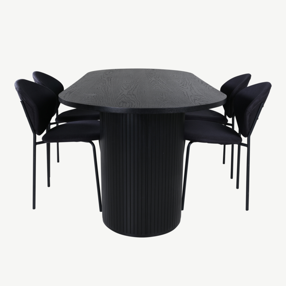 Ovaalne must söögilaud Bianca koos nelja musta Vault tooliga, GR22203 – 2