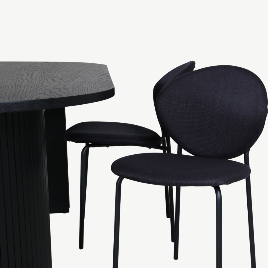 Ovaalne must söögilaud Bianca koos nelja musta Vault tooliga, GR22203 – 4