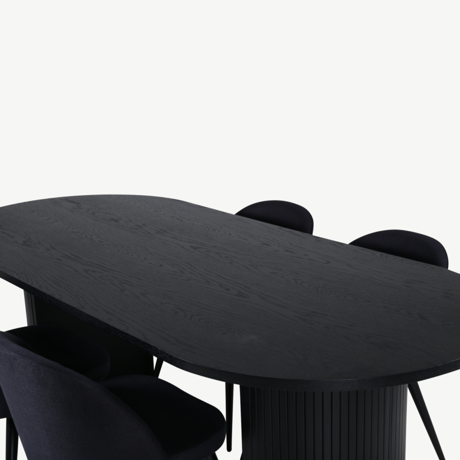 Ovaalne must söögilaud Bianca koos sametkattega toolidega, GR22204 – 3