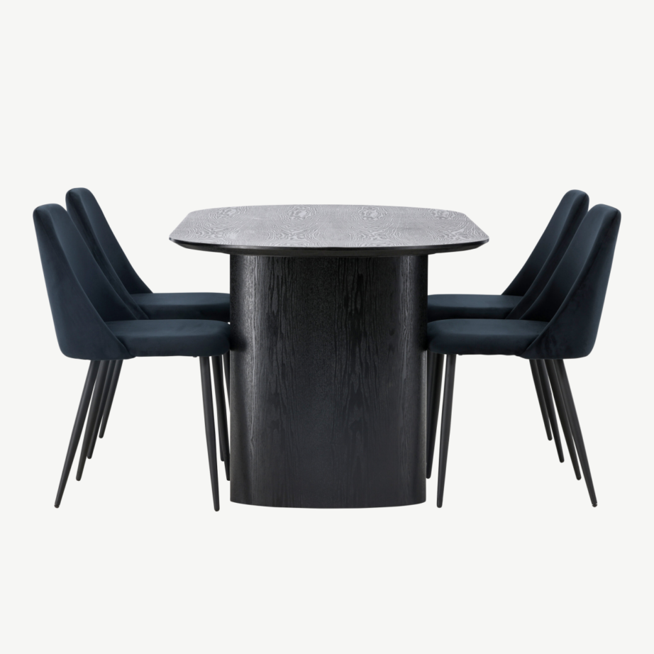 Ovaalne must söögilaud Isolde ja Night sametist toolid, GR23625 – 2