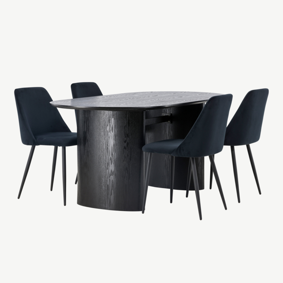 Ovaalne must söögilaud Isolde ja Night sametist toolid, GR23625 – 3