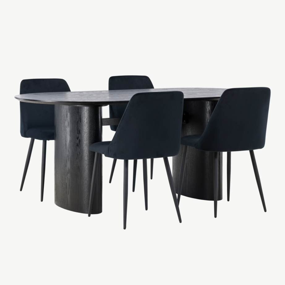 Ovaalne must söögilaud Isolde ja Night sametist toolid, GR23625 – 4