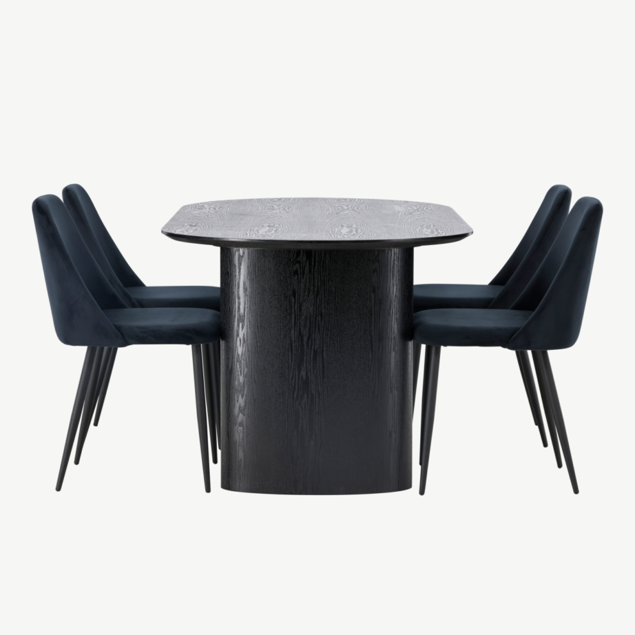 Ovaalne must söögilaud Isolde ja Night sametist toolid, GR23625 – 7