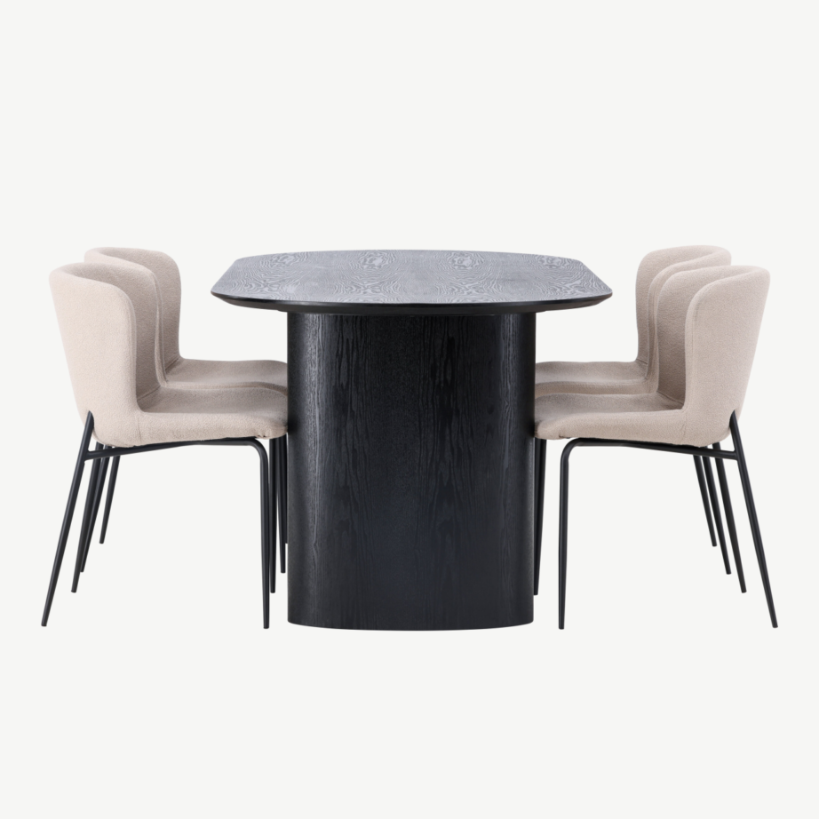 Ovaalne must söögilaud Isolde ja beež Modesto tool, GR23627 – 2