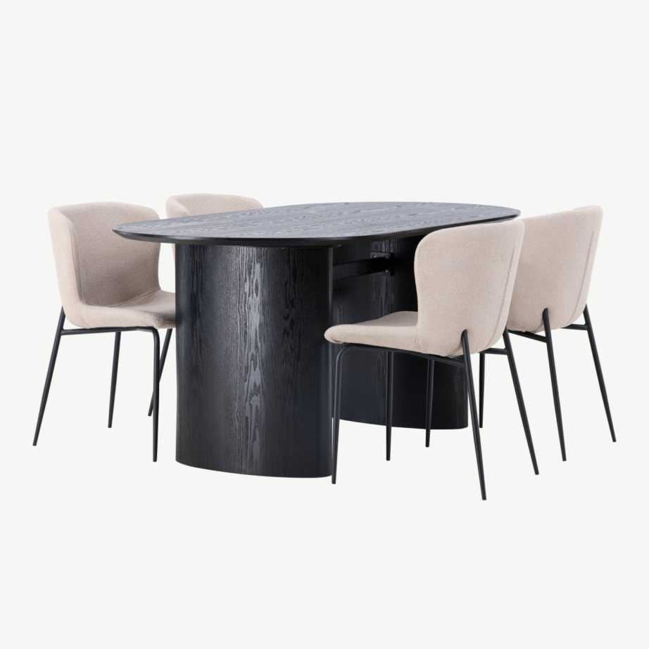 Ovaalne must söögilaud Isolde ja beež Modesto tool, GR23627 – 3