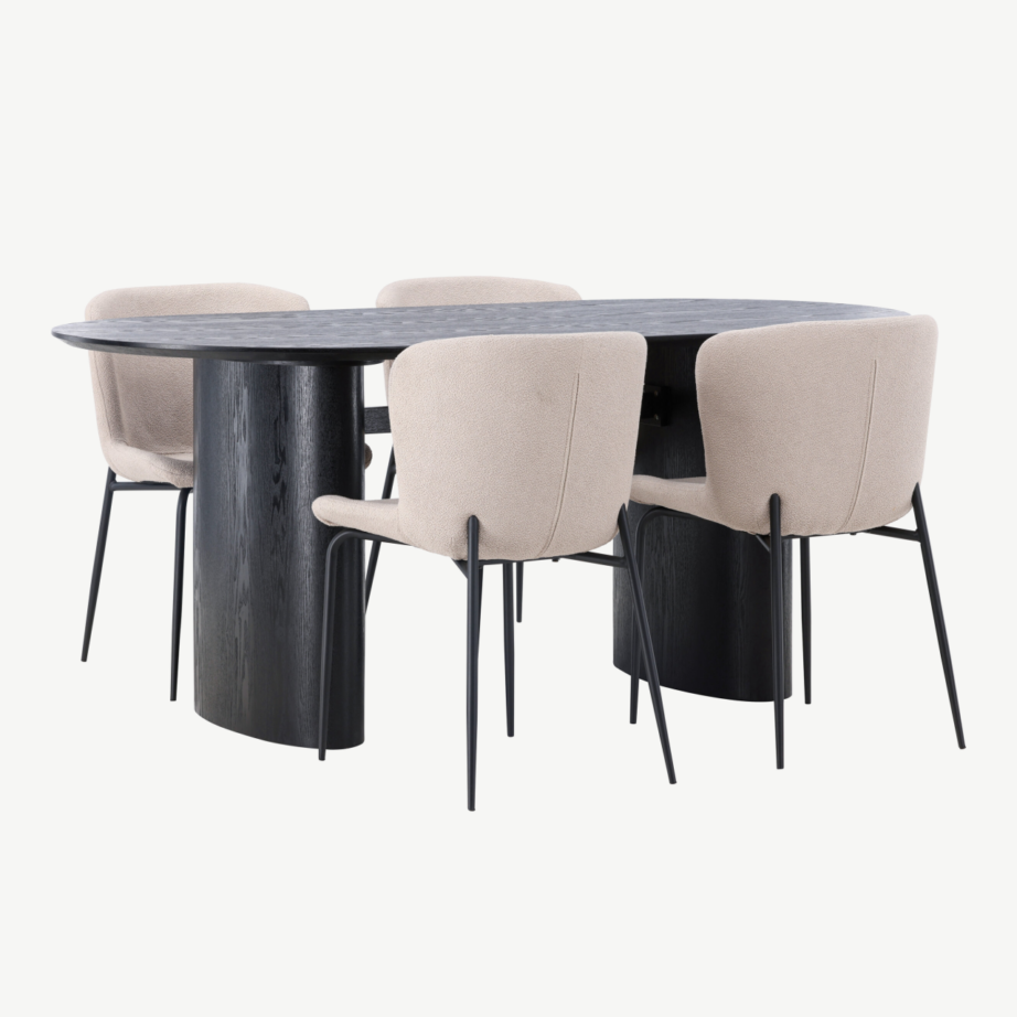 Ovaalne must söögilaud Isolde ja beež Modesto tool, GR23627 – 4