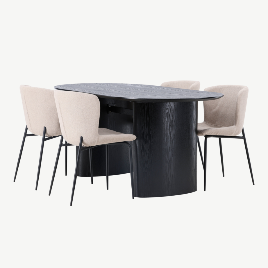 Ovaalne must söögilaud Isolde ja beež Modesto tool, GR23627 – 6