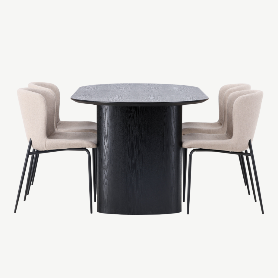 Ovaalne must söögilaud Isolde ja beež Modesto tool, GR23627 – 7
