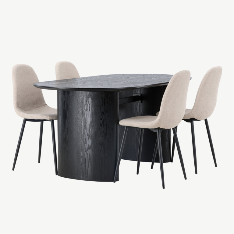 Ovaalne must söögilaud Isolde ja beežid Polar toolid (komplekt 4 tooliga, MDF, buklee kangas) - GR23624