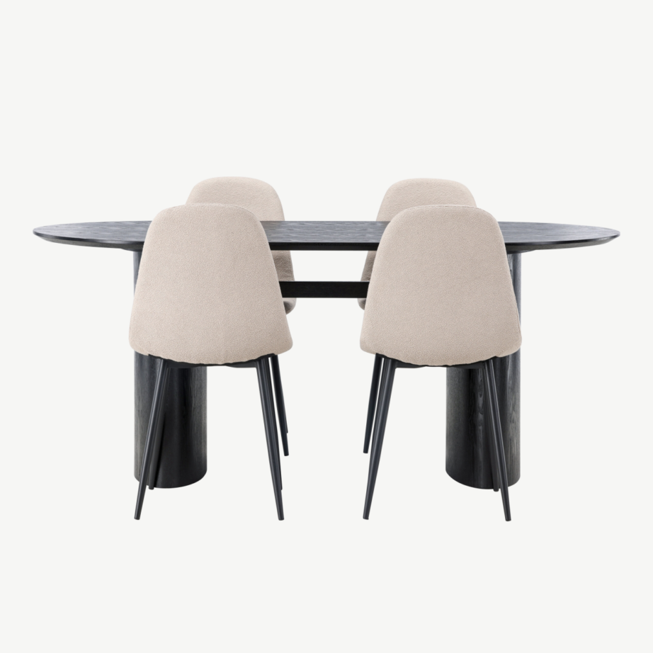 Ovaalne must söögilaud Isolde ja beežid Polar toolid (komplekt 4 tooliga, MDF, buklee kangas), GR23624 – 5