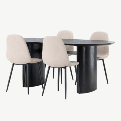 Ovaalne must söögilaud Isolde ja beežid Polar toolid (komplekt 4 tooliga, MDF, buklee kangas) - GR23624