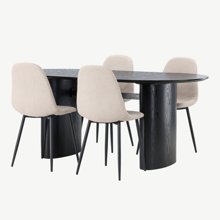 Ovaalne must söögilaud Isolde ja beežid Polar toolid (komplekt 4 tooliga, MDF, buklee kangas) - GR23624