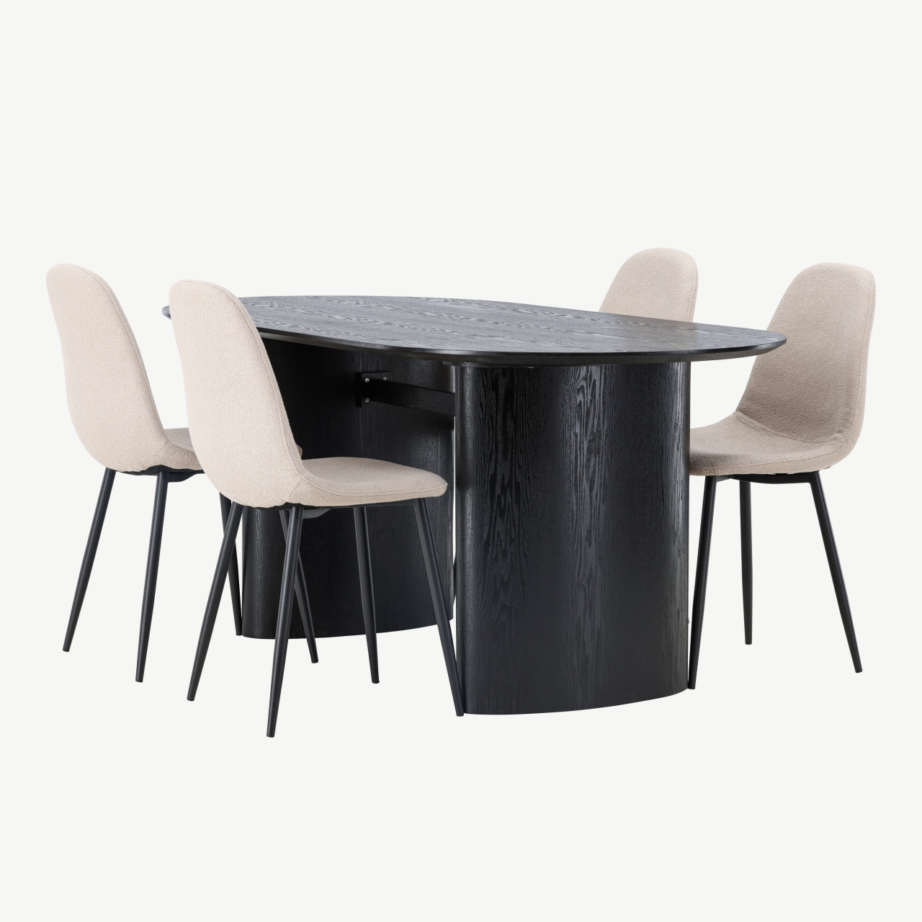 Ovaalne must söögilaud Isolde ja beežid Polar toolid (komplekt 4 tooliga, MDF, buklee kangas), GR23624 – 6