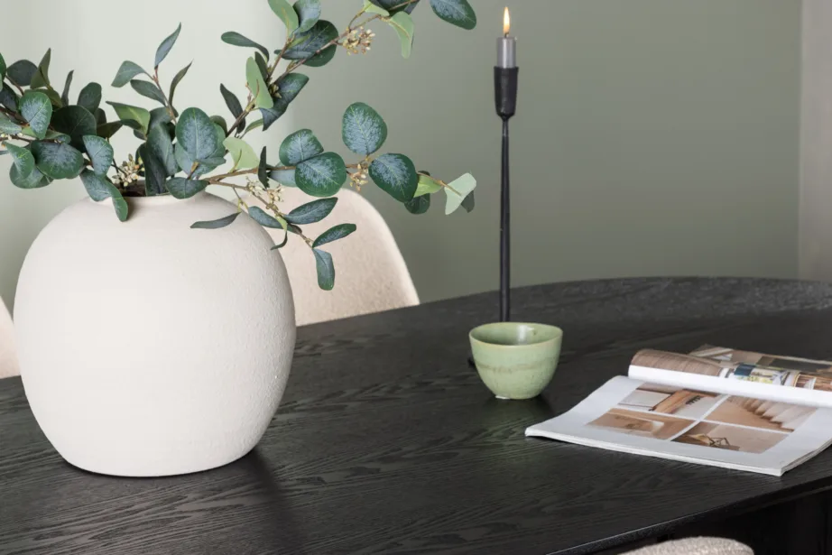 Ovaalne must söögilaud Isolde ja beežid Polar toolid (komplekt 4 tooliga, MDF, buklee kangas), GR23624 – 10