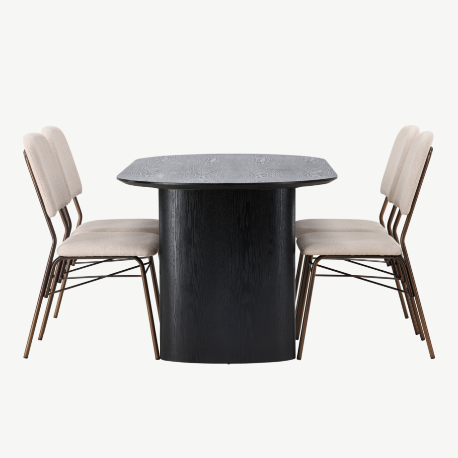 Ovaalne must söögilaud Isolde ja beežid terasraamiga toolid Seda (laud 180×90 cm, 4 tooli), GR23617 – 2