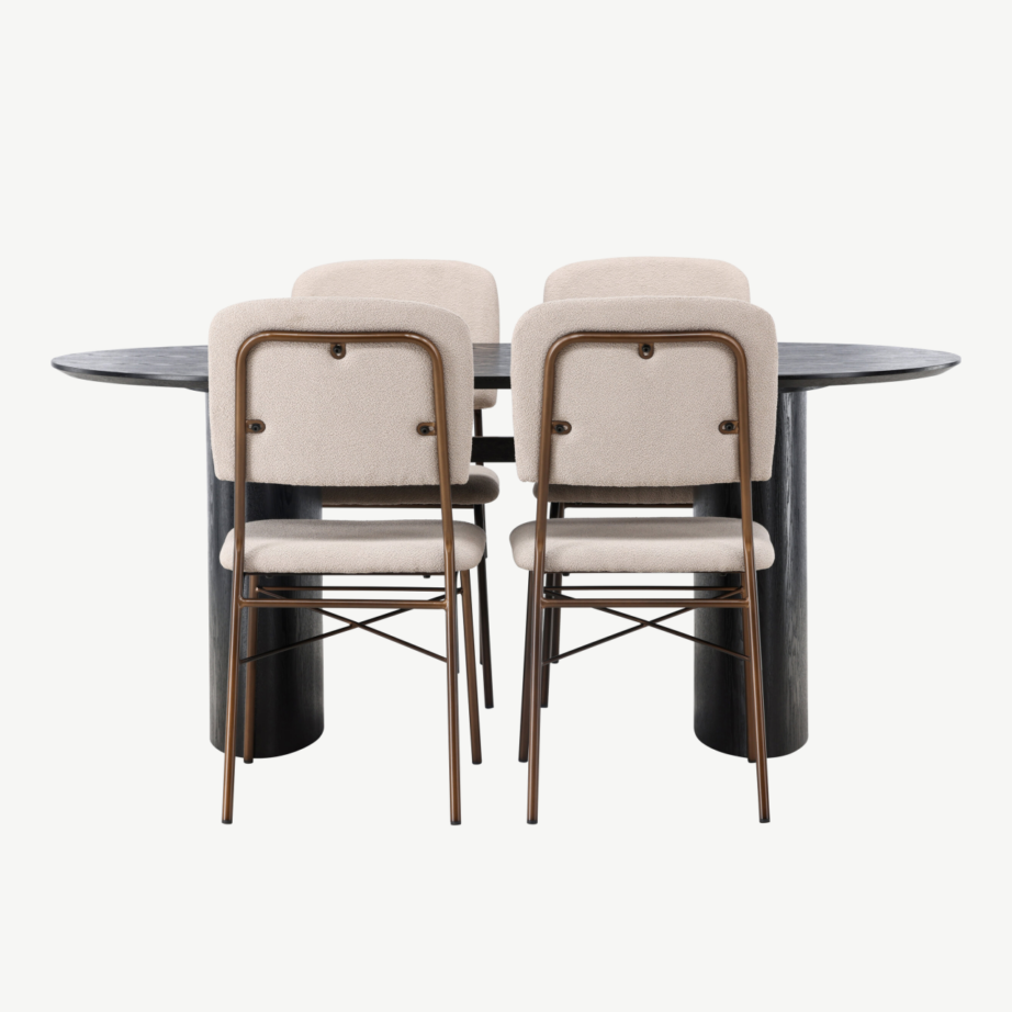 Ovaalne must söögilaud Isolde ja beežid terasraamiga toolid Seda (laud 180×90 cm, 4 tooli), GR23617 – 5