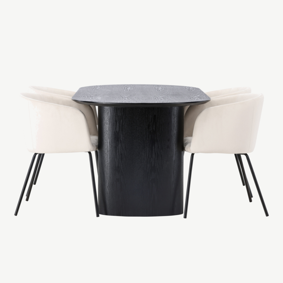 Ovaalne must söögilaud Isolde ja beežid velvetkattega Berit toolid (4 tk), GR23632 – 2
