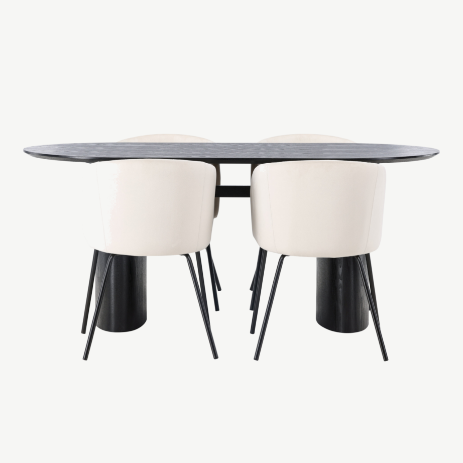 Ovaalne must söögilaud Isolde ja beežid velvetkattega Berit toolid (4 tk), GR23632 – 5