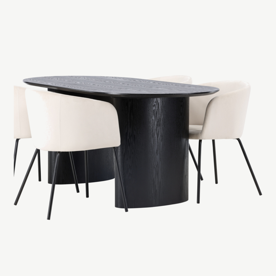 Ovaalne must söögilaud Isolde ja beežid velvetkattega Berit toolid (4 tk), GR23632 – 6