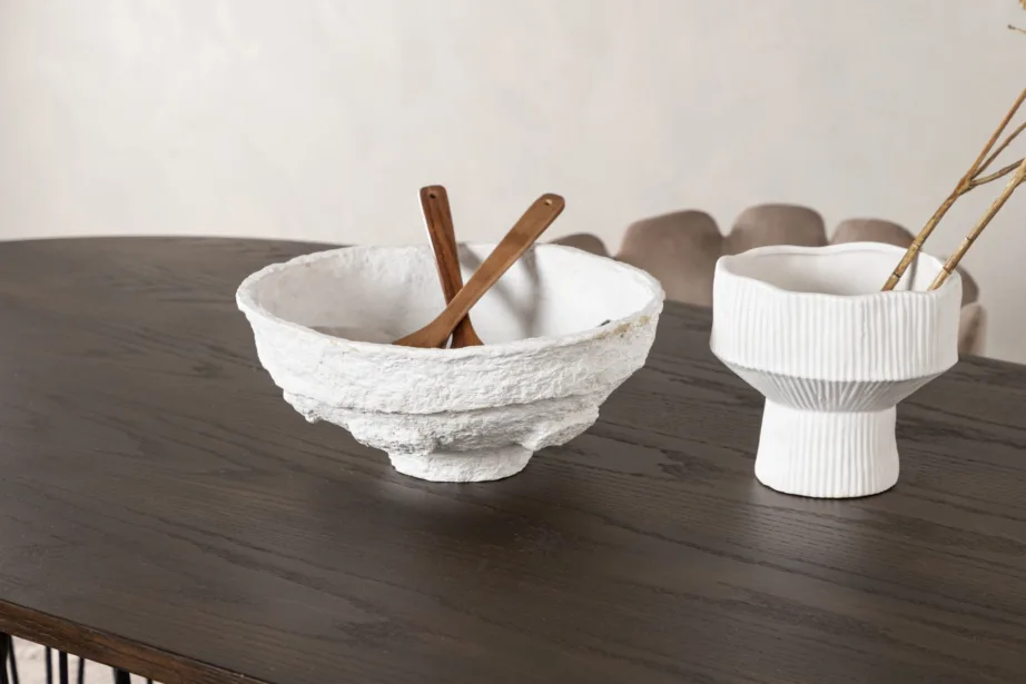 Ovaalne söögigrupp Stone, mokkavineer ja must teras, 4 beeži sametist tooliga Limhamn, GR23041 – 11