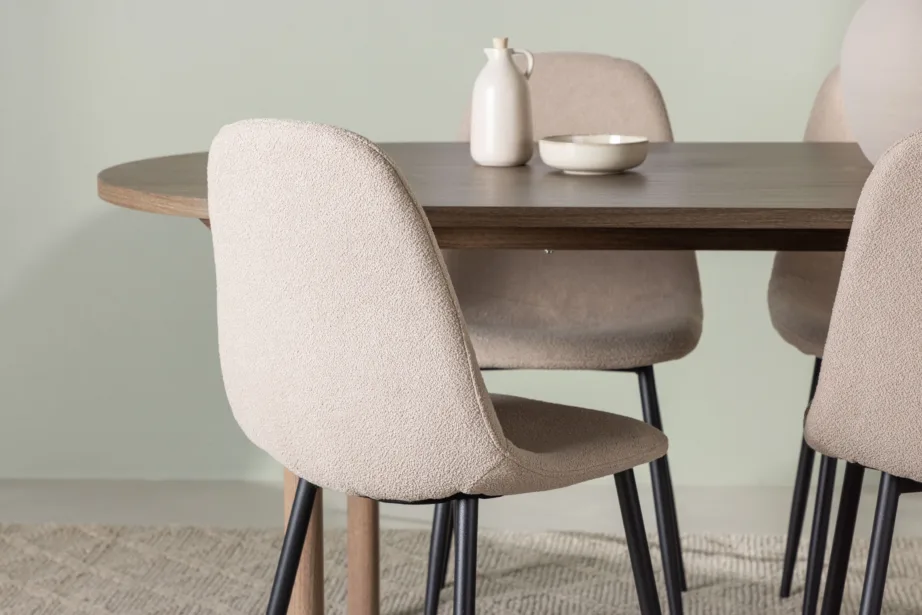 Ovaalne söögikomplekt Andy laud ja Polar toolid (naturaalne MDF, beež buklee, 4 tooli), GR23675 – 6