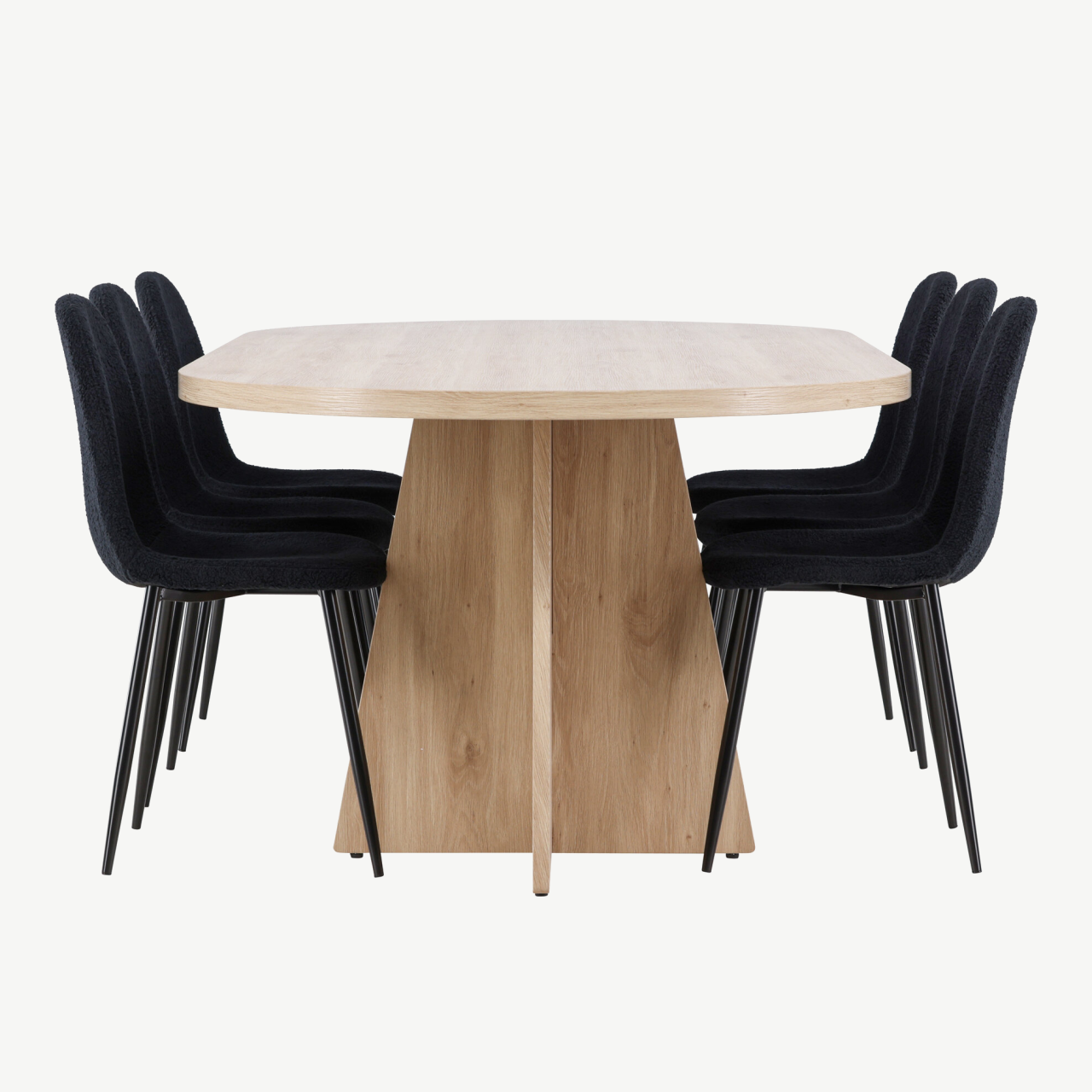 Ovaalne söögikomplekt Bootcut laud ja mustad Polar toolid (MDF, 230x115 cm) - GR24552