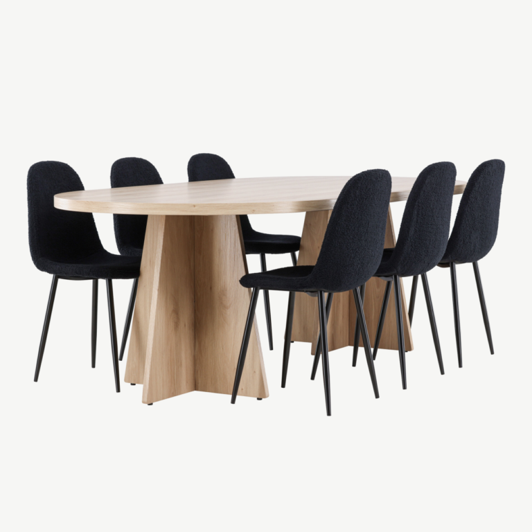 Ovaalne söögikomplekt Bootcut laud ja mustad Polar toolid (MDF, 230x115 cm) - GR24552