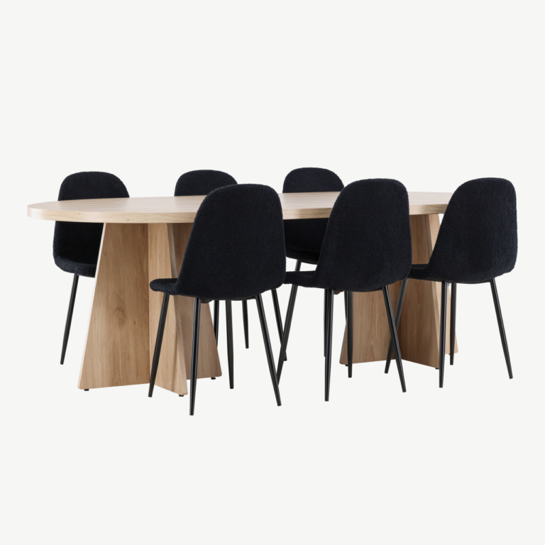 Ovaalne söögikomplekt Bootcut laud ja mustad Polar toolid (MDF, 230x115 cm) - GR24552