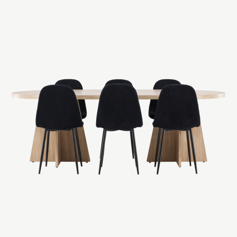 Ovaalne söögikomplekt Bootcut laud ja mustad Polar toolid (MDF, 230x115 cm) - GR24552