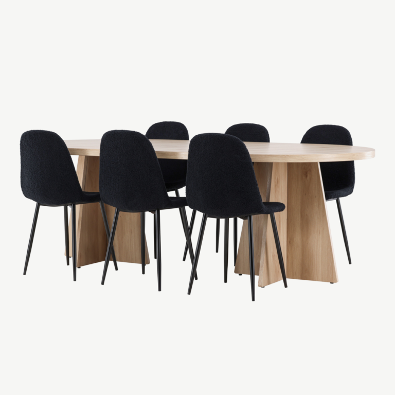 Ovaalne söögikomplekt Bootcut laud ja mustad Polar toolid (MDF, 230x115 cm) - GR24552