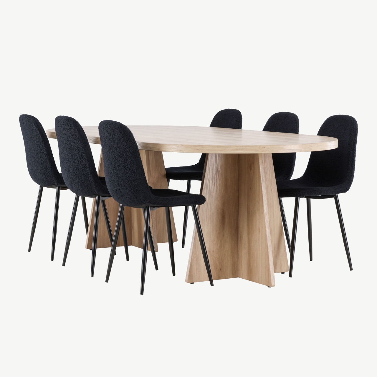 Ovaalne söögikomplekt Bootcut laud ja mustad Polar toolid (MDF, 230x115 cm) - GR24552
