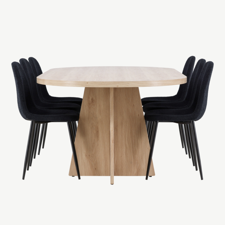 Ovaalne söögikomplekt Bootcut laud ja mustad Polar toolid (MDF, 230x115 cm) - GR24552