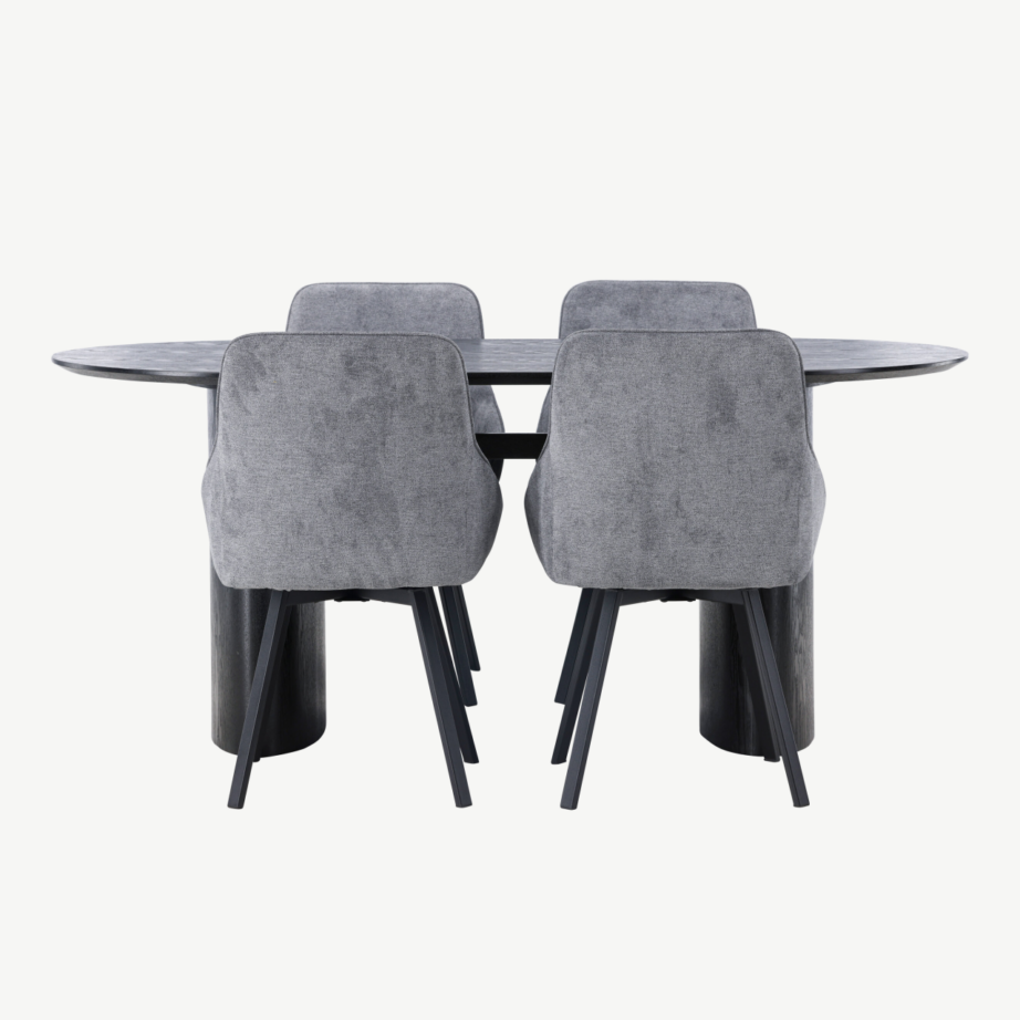 Ovaalne söögikomplekt Rosie – must laud ja hallid polsterdatud toolid, GR23615 – 5