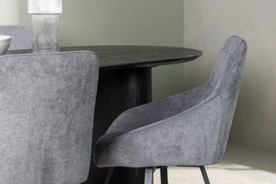 Ovaalne söögikomplekt Rosie – must laud ja hallid polsterdatud toolid, GR23615 – 9