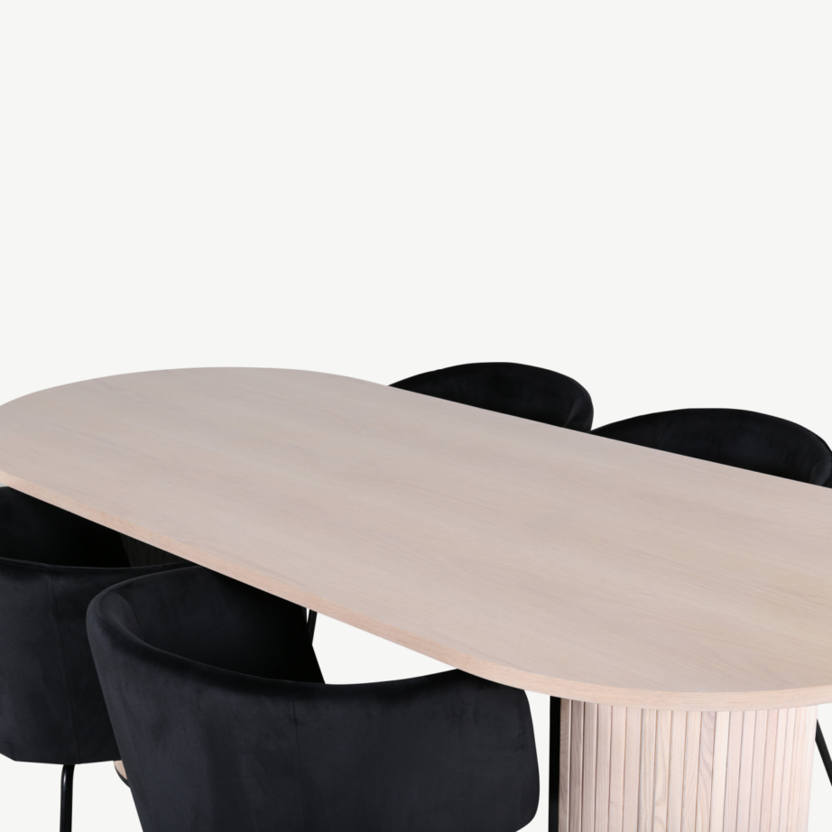 Ovaalne söögilaua ja toolide komplekt Bianca (valge peitsiga laud, mustad velvetist toolid), GR22434 – 3