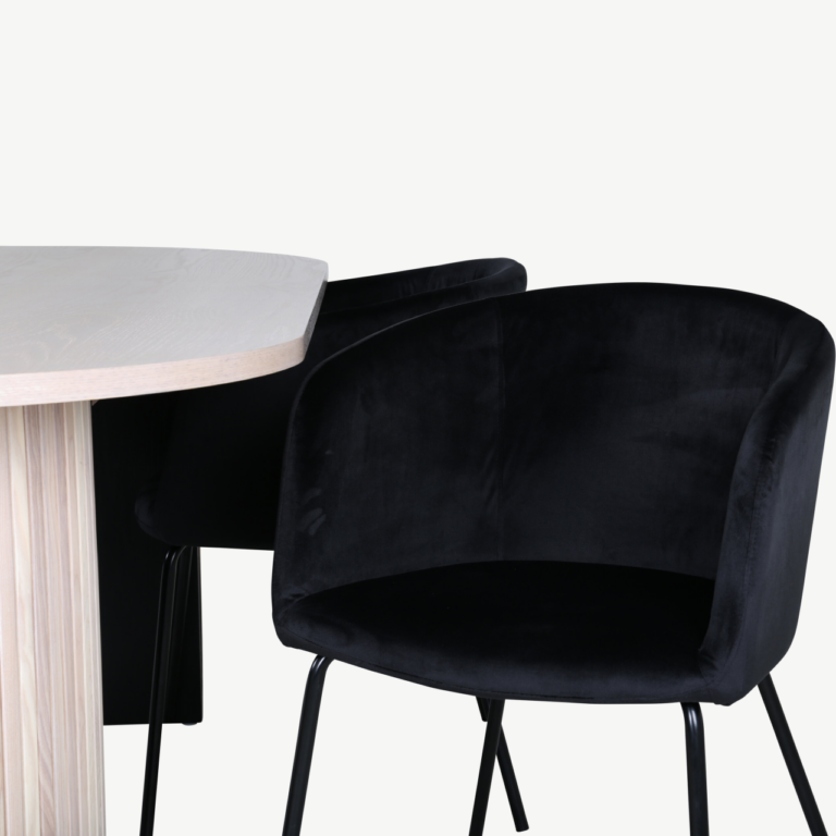 Ovaalne söögilaua ja toolide komplekt Bianca (valge peitsiga laud, mustad velvetist toolid) - GR22434