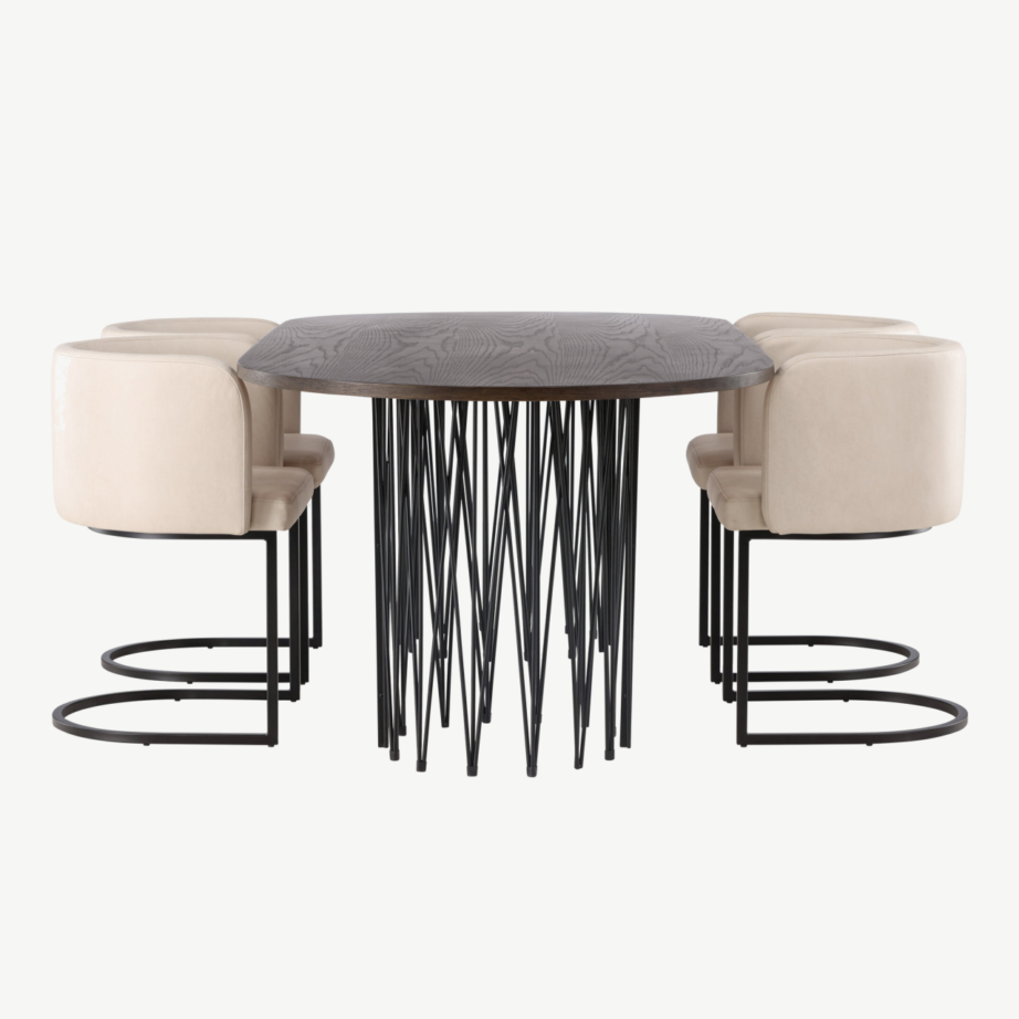 Ovaalne söögilaua komplekt Stone mokka viimistlusega ja Simrishamn beežide toolidega, GR23046 – 2