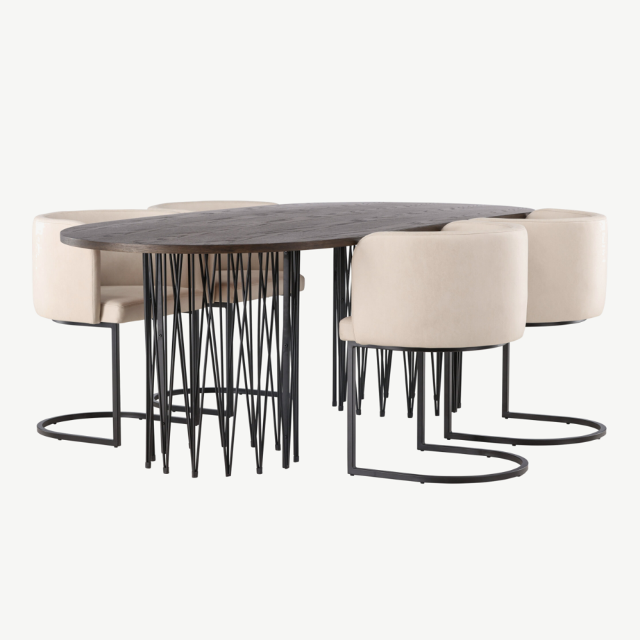 Ovaalne söögilaua komplekt Stone mokka viimistlusega ja Simrishamn beežide toolidega, GR23046 – 3