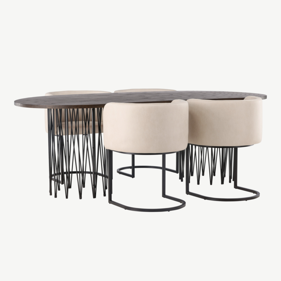 Ovaalne söögilaua komplekt Stone mokka viimistlusega ja Simrishamn beežide toolidega, GR23046 – 4