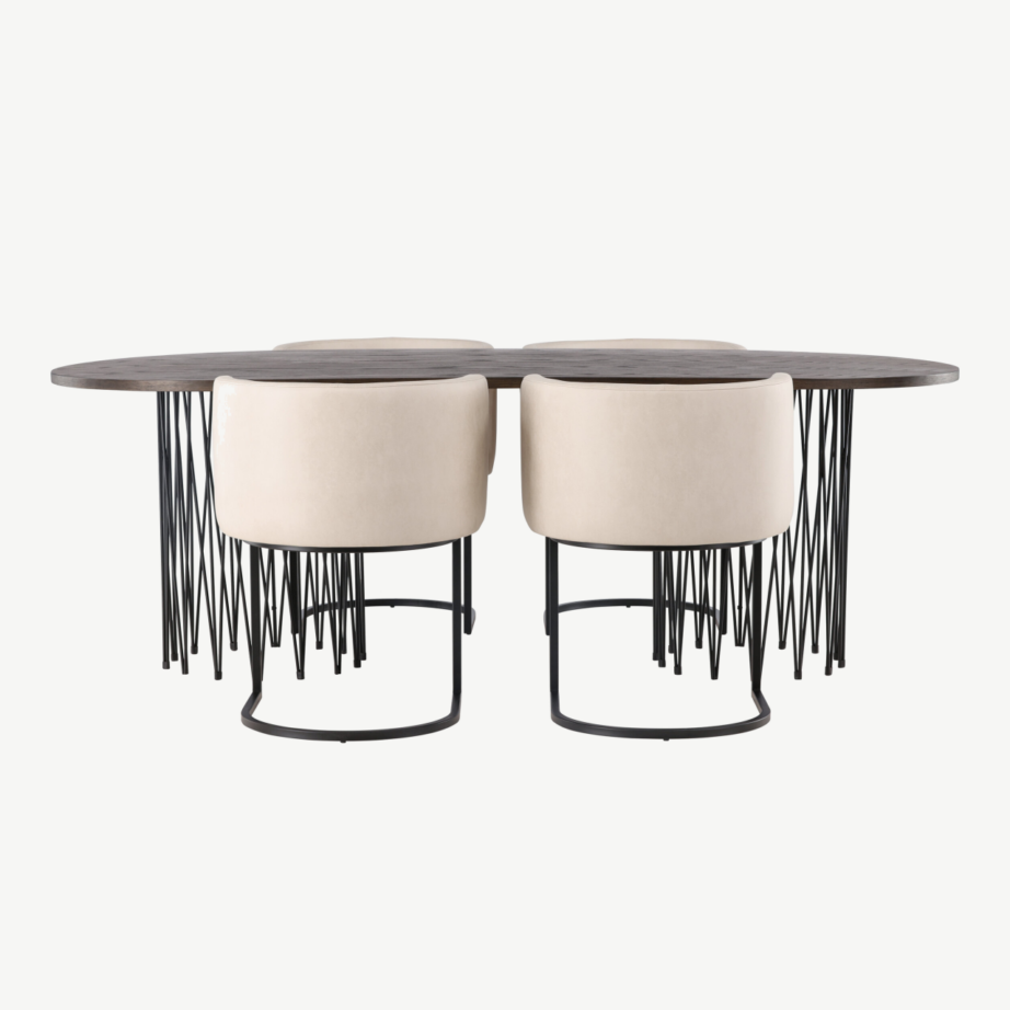 Ovaalne söögilaua komplekt Stone mokka viimistlusega ja Simrishamn beežide toolidega, GR23046 – 5