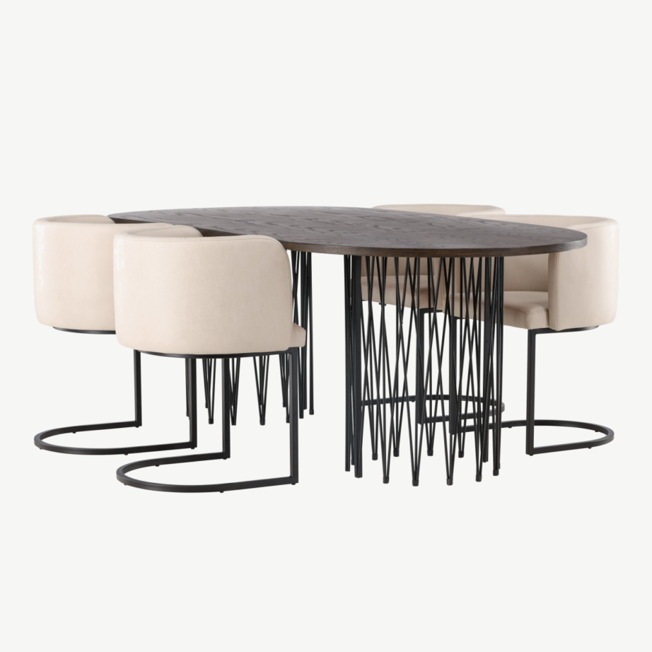 Ovaalne söögilaua komplekt Stone mokka viimistlusega ja Simrishamn beežide toolidega, GR23046 – 6