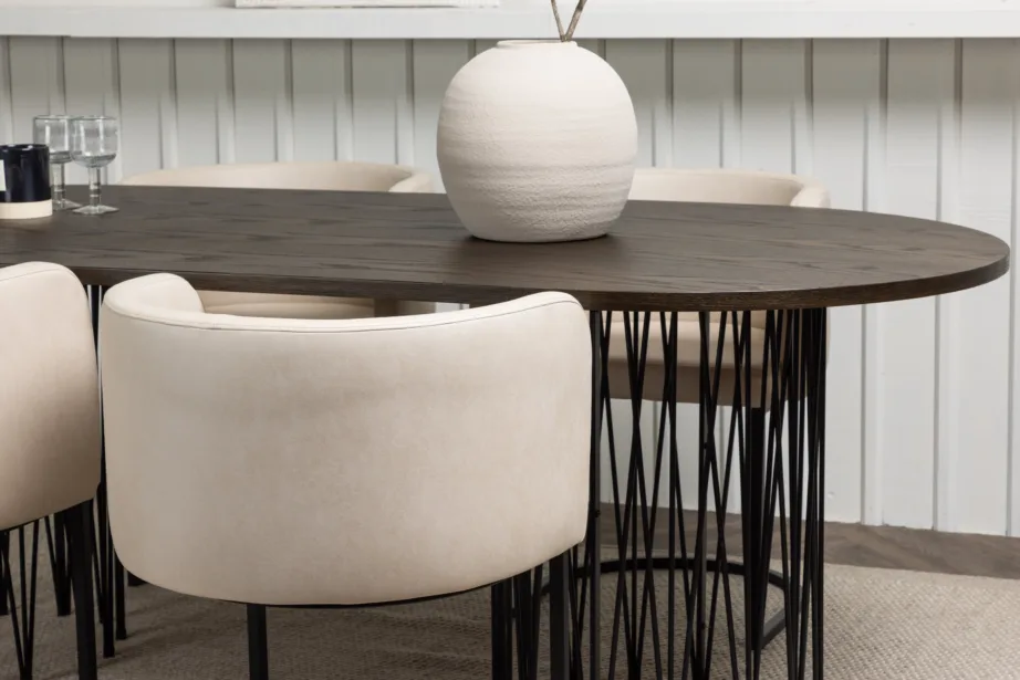 Ovaalne söögilaua komplekt Stone mokka viimistlusega ja Simrishamn beežide toolidega, GR23046 – 9