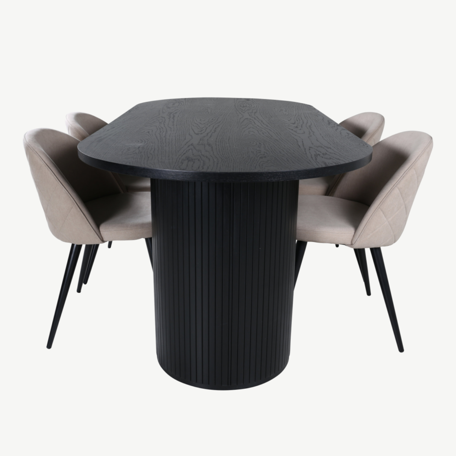 Ovaalne söögilauakomplekt Bianca – must laud ja beežid velvetist toolid, GR22459 – 3