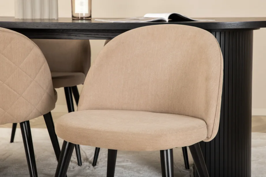 Ovaalne söögilauakomplekt Bianca – must laud ja beežid velvetist toolid, GR22459 – 8
