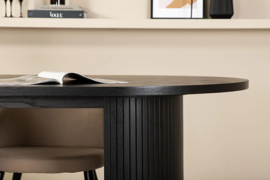 Ovaalne söögilauakomplekt Bianca – must laud ja beežid velvetist toolid, GR22459 – 10